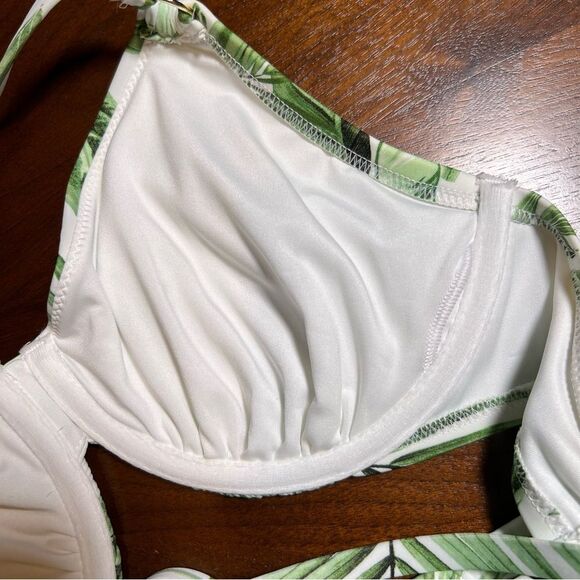 Shade & Shore Tropical Leaf Print Bikini Set medium high waist bottoms 34D top - Picture 6 of 7